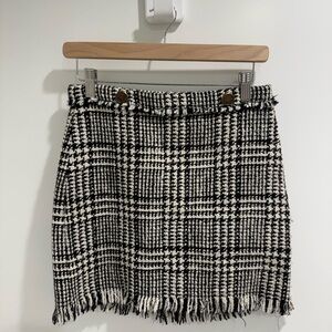 Zara Black and White Plaid Tweed Skirt